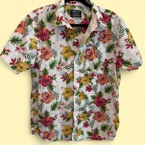 Empyre Floral Hawaiian Button Up Shirt Tropical Hibiscus Print Men’s Large
